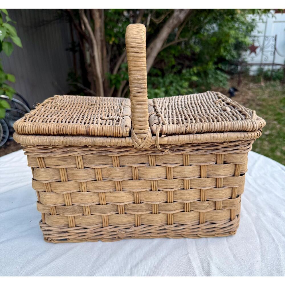 Split Lid Wicker Basket | Rustic Sewing or Picnic Basket